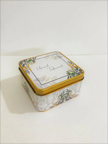 Square Tin Box ( Green Floral )  - Umrah/Hajj Tabarruk (125g)
