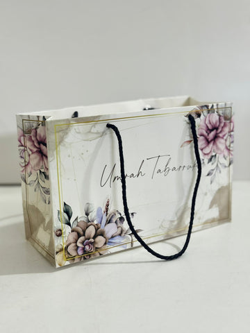 Medium Handle Bag ( Pink Floral ) - Umrah / Hajj Tabarruk Packaging