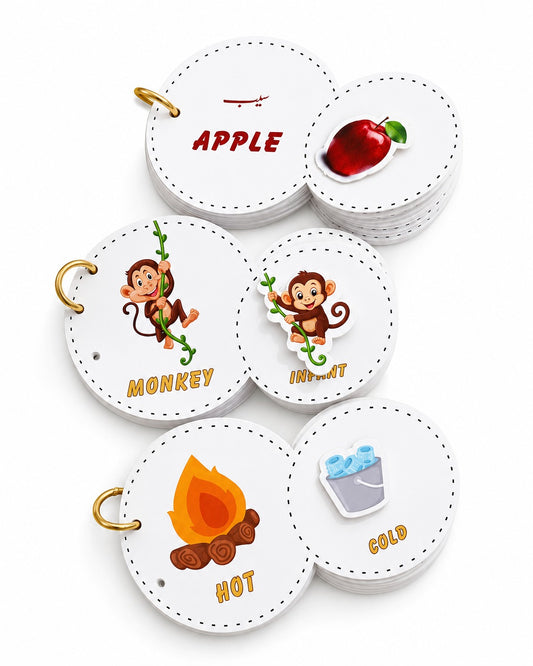 Bundle of 3 - Interactive Velcro Learning Cards - Fruits + Word Opposite + Animals - Age 3+ (16 + 16 Cards)