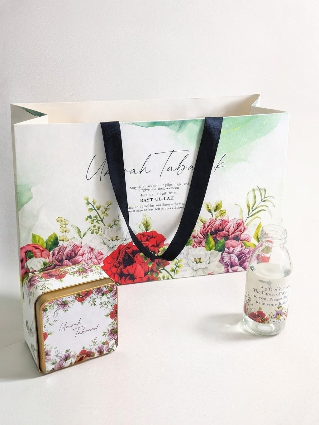 Large Red Floral Set (with Square 125g tin box) - Umrah / Hajj Tabarruk Packaging