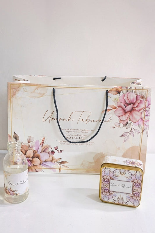 Large Purple Floral Set (with Square 125g tin box) - Umrah / Hajj Tabarruk Packaging