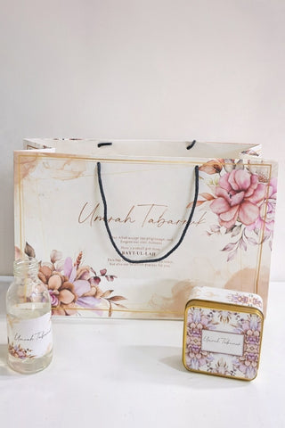 Large Purple Floral Set (with Square 125g tin box) - Umrah / Hajj Tabarruk Packaging