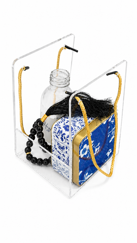 Acrylic Set (with Small Square Tin & Tasbeeh) Blue Elegant- Wedding - Hajj / Umrah Tabarruk Packaging